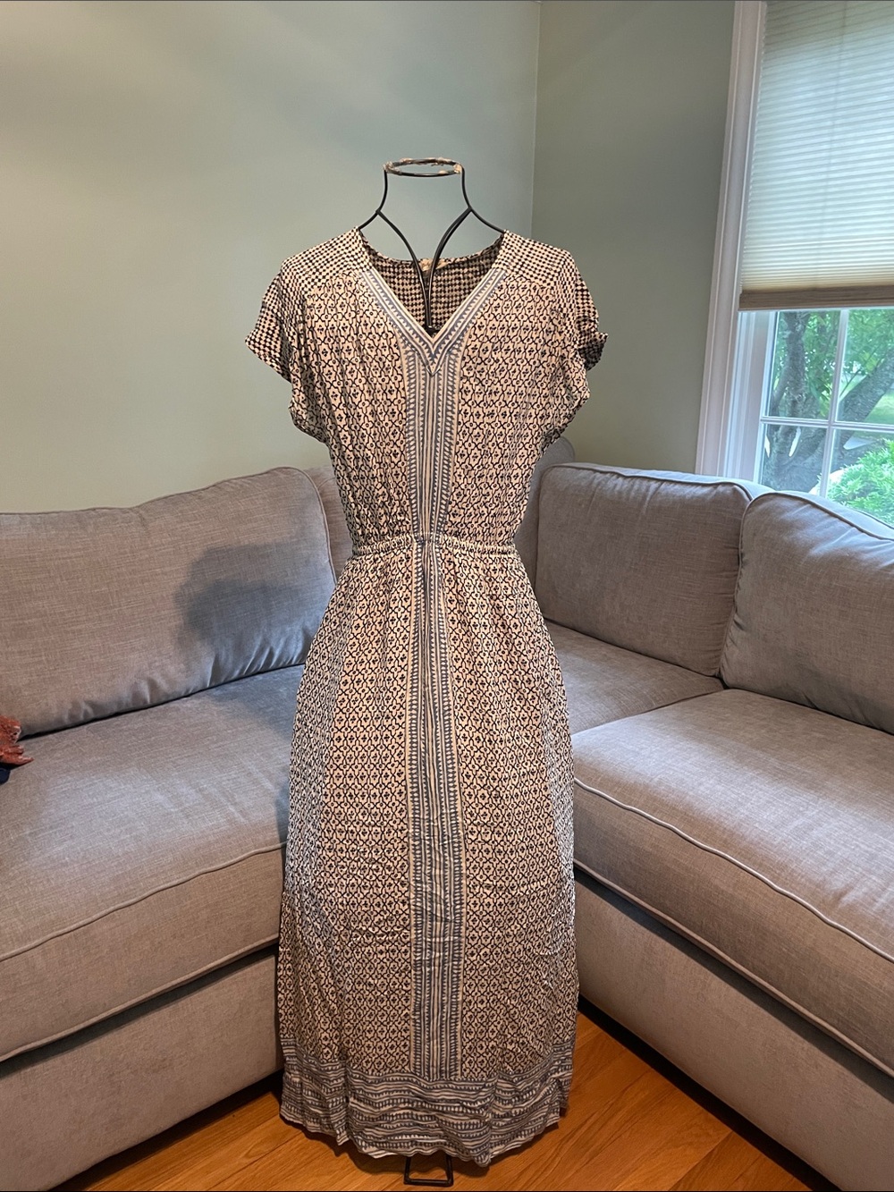 Lucky Brand Navy and White Printed Maxi Dress
